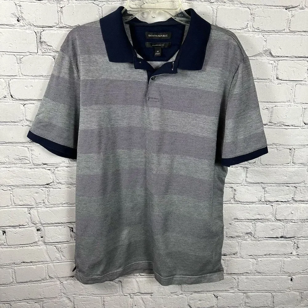 Banana Republic Men’s Polo Collared Shirt Short Sleeves Navy Standard Fit M
